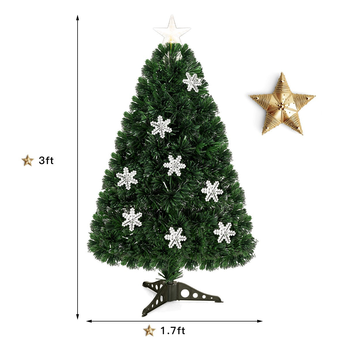 3FT Pre-Lit Fiber Optic Artificial Christmas Tree w/Multicolor Lights Decoration 07FC0E-D4 - KOEEK