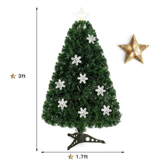 3FT Pre-Lit Fiber Optic Artificial Christmas Tree w/Multicolor Lights Decoration 07FC0E-D4 - KOEEK