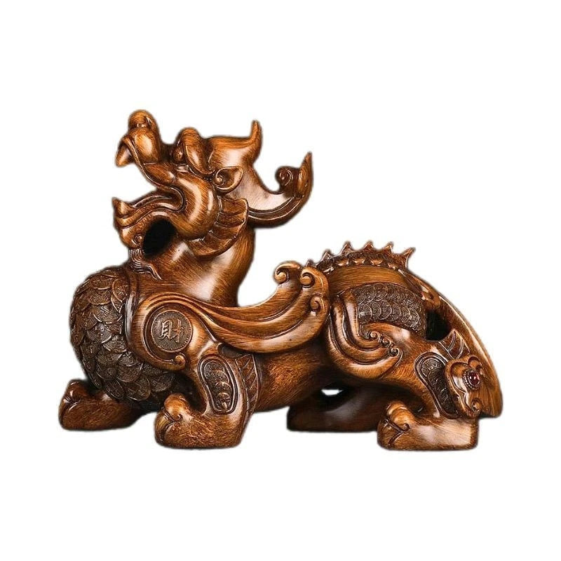 Boxwood Wood Carved Pixiu Figurine 8cm Desk Decor Home Ornament Gift 07FC0E-D4 - KOEEK