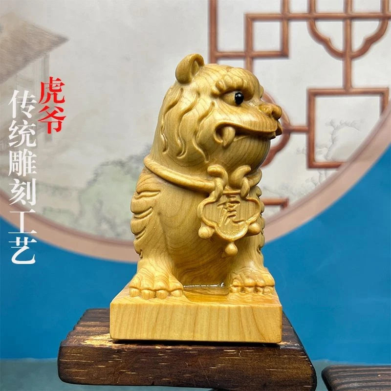 7cm Cai Bai Wood Carved General Tiger Figurine Home Décor Living Room Display 07FC0E-D4 - KOEEK