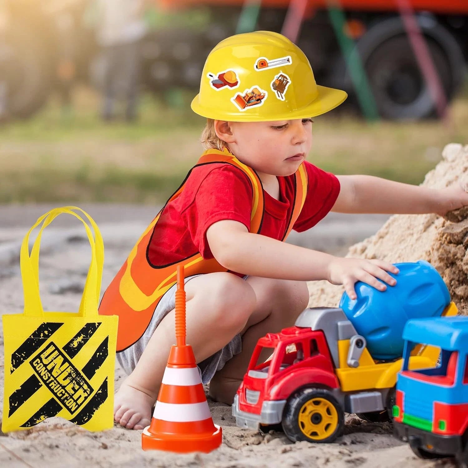 62 Piece Construction Birthday Party Supplies Set Kids Construction Dress Up Set 07FC0E-D4 - KOEEK
