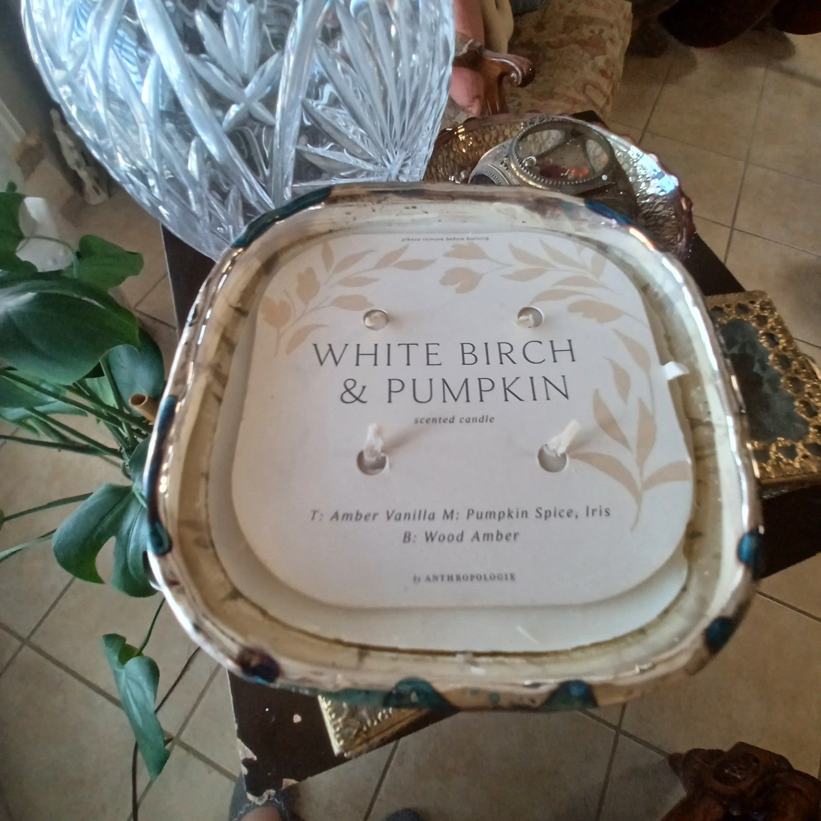 ANTHROPOLOGIE PEBBLE WHITE BIRCH & PUMPKIN GLASS CANDLE HUGE VERY LGE FENG SHUI ANTHROPOLOGIE - KOEEK