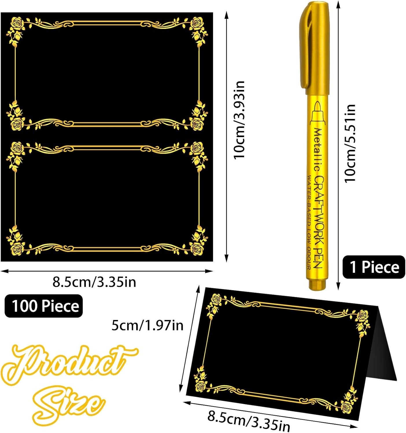 new 100 Pcs Black Place Cards and Gold Pen for Weddings, Name with Gold... 07FC0E-D4 - KOEEK