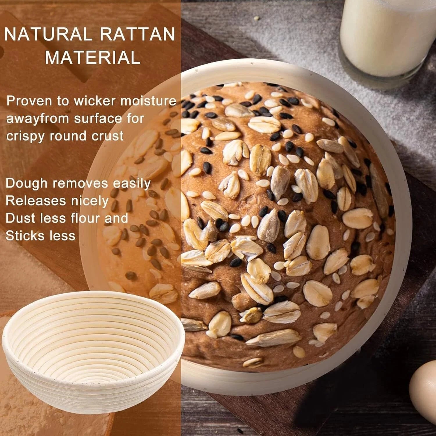 Bread Proofing Basket, Banneton Basket Set of 2,9 inch Sourdough Proofing Basket 07FC0E-D4 - KOEEK