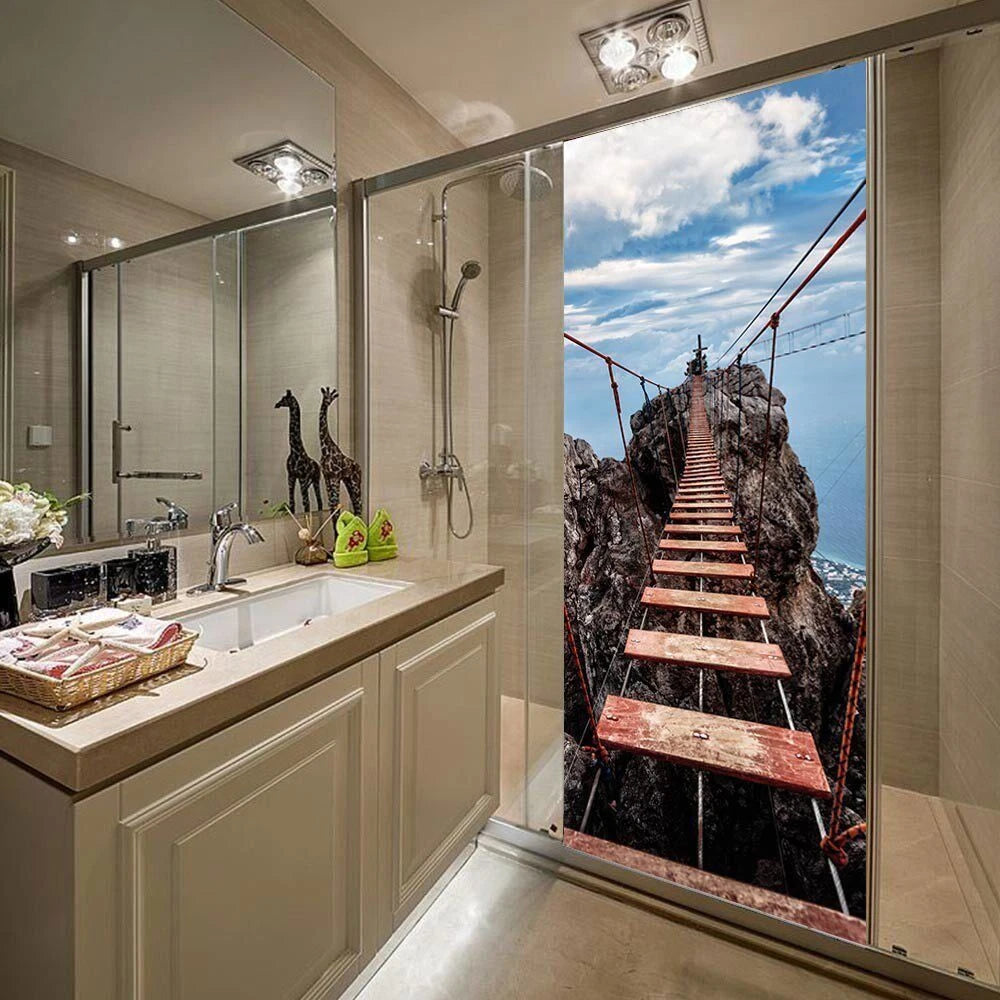 Drawbridge 3D Self Adhesive Bedroom Door Wrap Mural Wall Stickers Home Decals 07FC0E-D4 - KOEEK