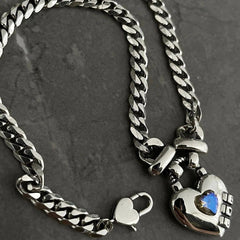 925 Silver women Vintage Unique Heart Pendant Necklace Retro Cuban Link Chain 07FC0E-D4 - KOEEK