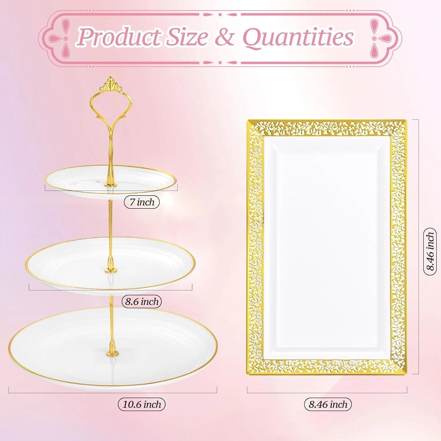 3 Tier Cupcake Stands, Plastic Trays,Cake Platters Includes 6 pcs Pastry Trays 07FC0E-D4 - KOEEK