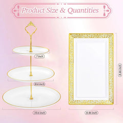 3 Tier Cupcake Stands, Plastic Trays,Cake Platters Includes 6 pcs Pastry Trays 07FC0E-D4 - KOEEK