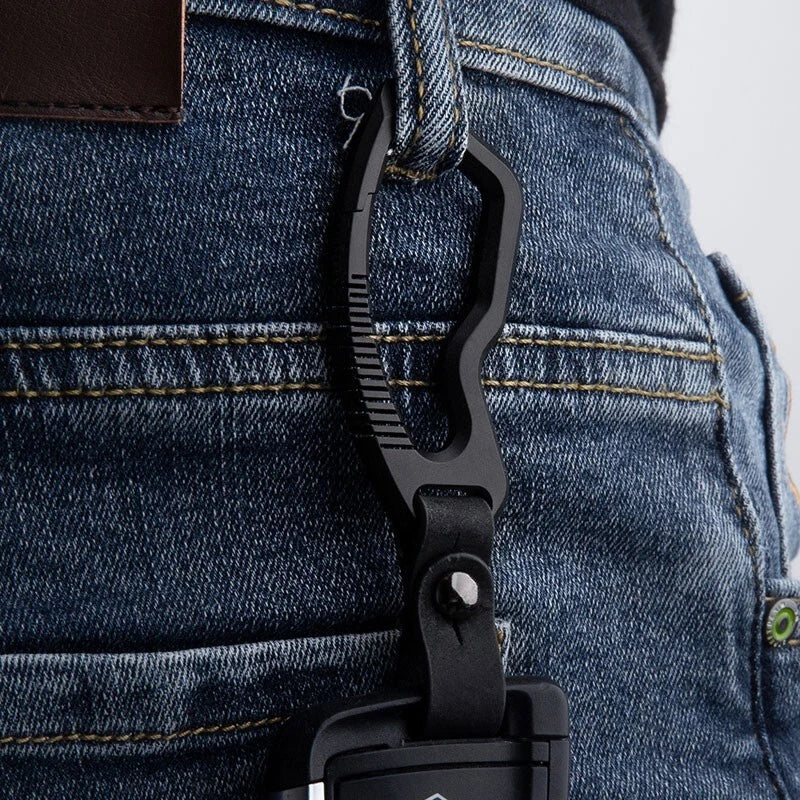 EDC Titanium Alloy + Leather Keychain Carabiner Waist Hanging Pendant Crowbar 07FC0E-D4 - KOEEK