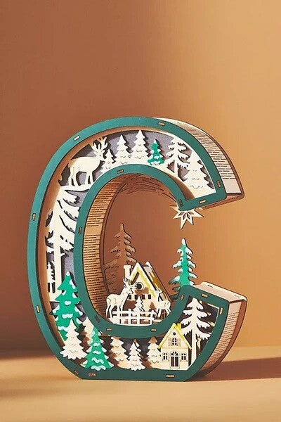 Anthropologie Wonderland Scene Monogram Light-Up Holiday Decoration Letter C ANTHROPOLOGIE - KOEEK