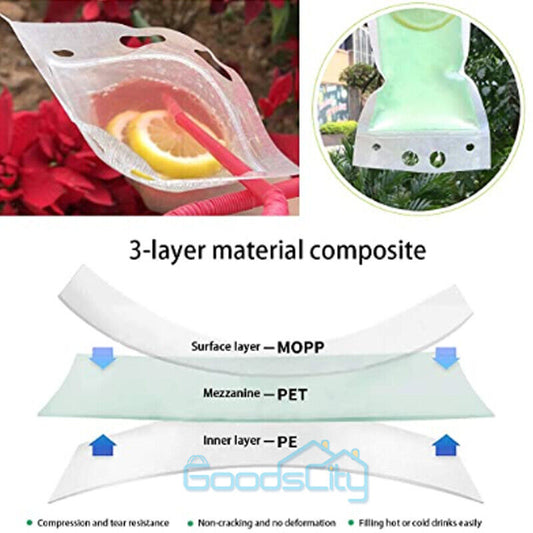 nye 100 sæt (drikkeposer+sugerrør+tragt) lynlåsfest til kolde og varme drikke