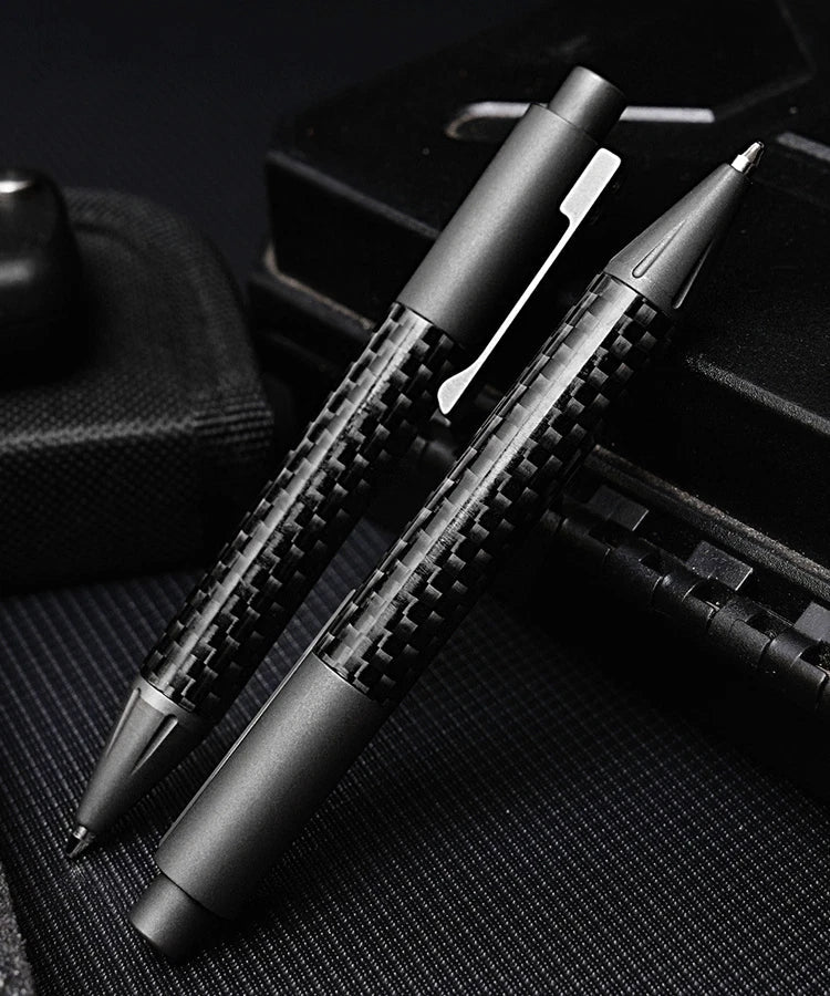 Mini Pocket Titanium + Carbon Fibre Ballpoint Pen Signature Pen w/ 2pcs Refills 07FC0E-D4 - KOEEK