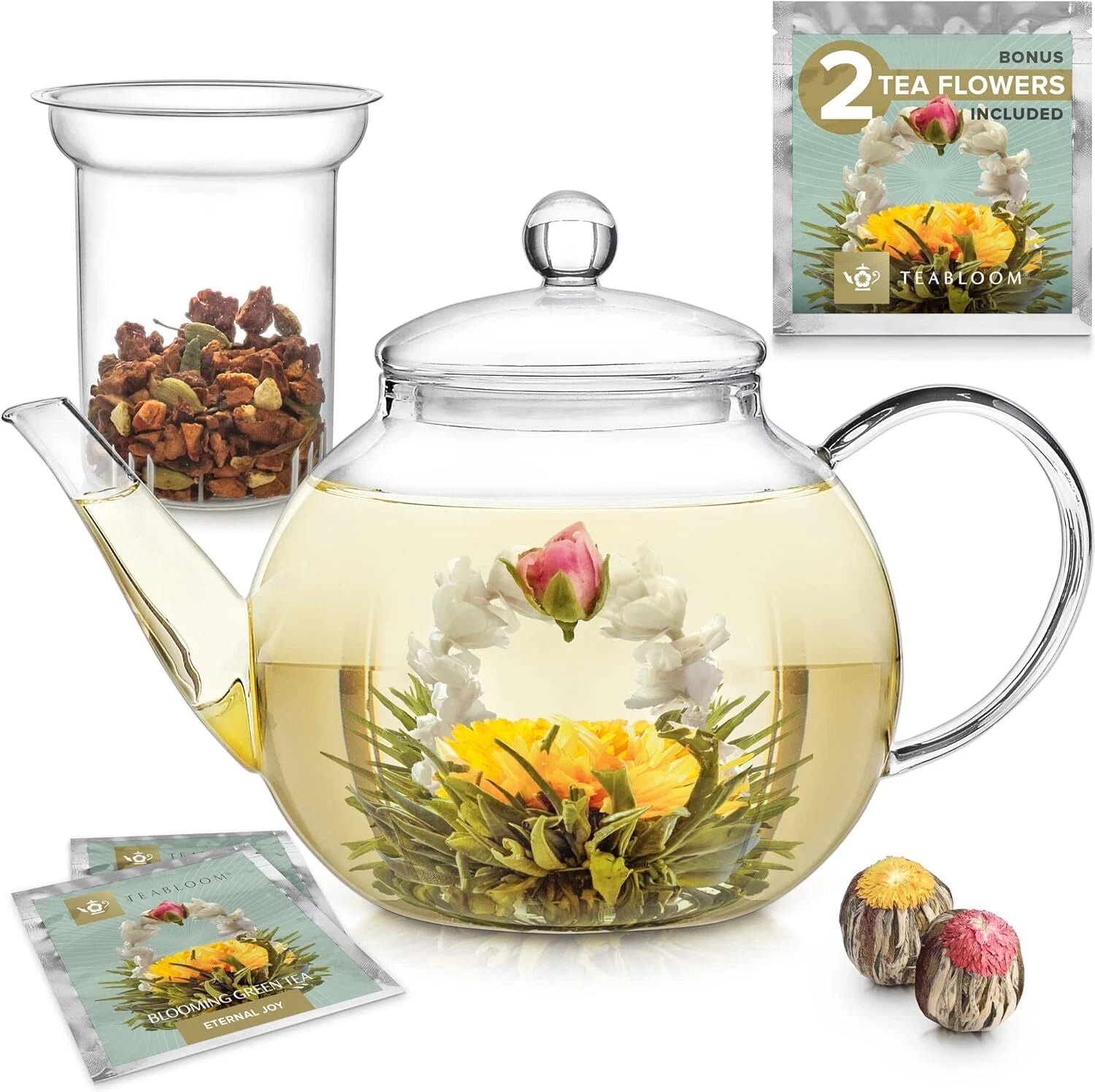 Heatproof Borosilicate Glass Teapot (34 OZ) Removable Loose Tea Glass Infuser 07FC0E-D4 - KOEEK