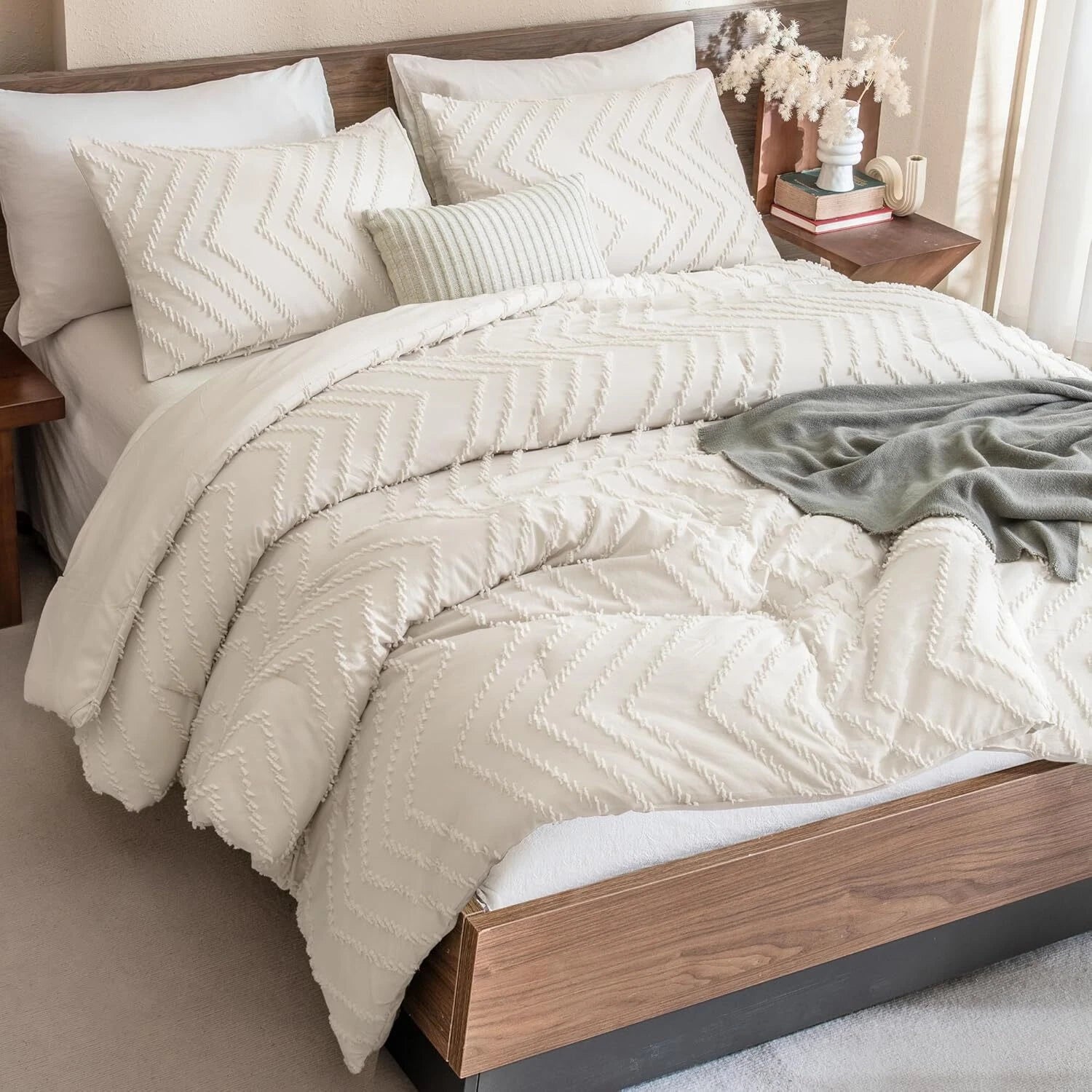 King Size Beige Comforter Set, Bohemian Cream, 3 Piece Set 07FC0E-D4 - KOEEK
