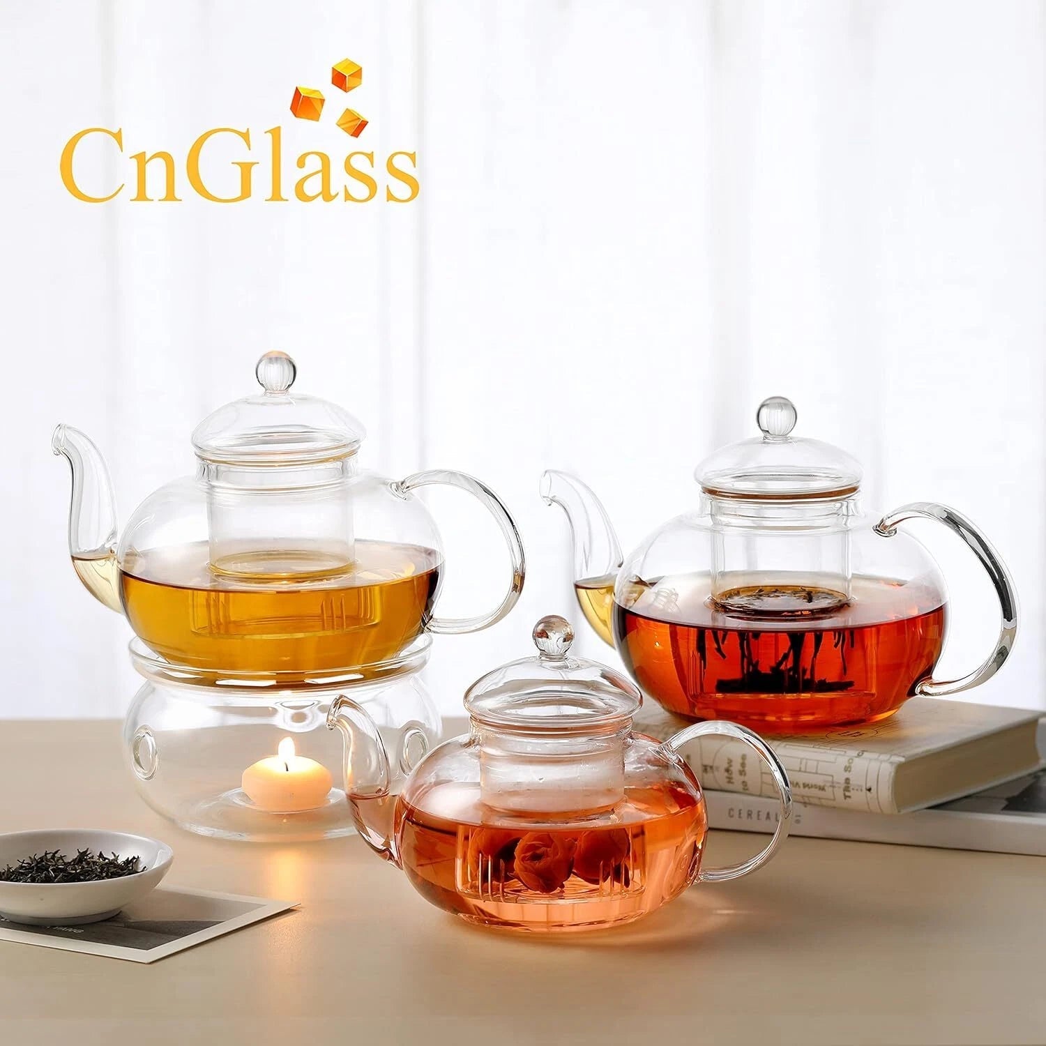1200ml Glass Teapot with Removable Infuser,Stovetop Safe Tea Kettle,Blooming 07FC0E-D4 - KOEEK