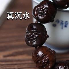 Agarwood Carved Laughing Buddha Wealth God Bead 25mm Bracelet Charm Car Pendant 07FC0E-D4 - KOEEK