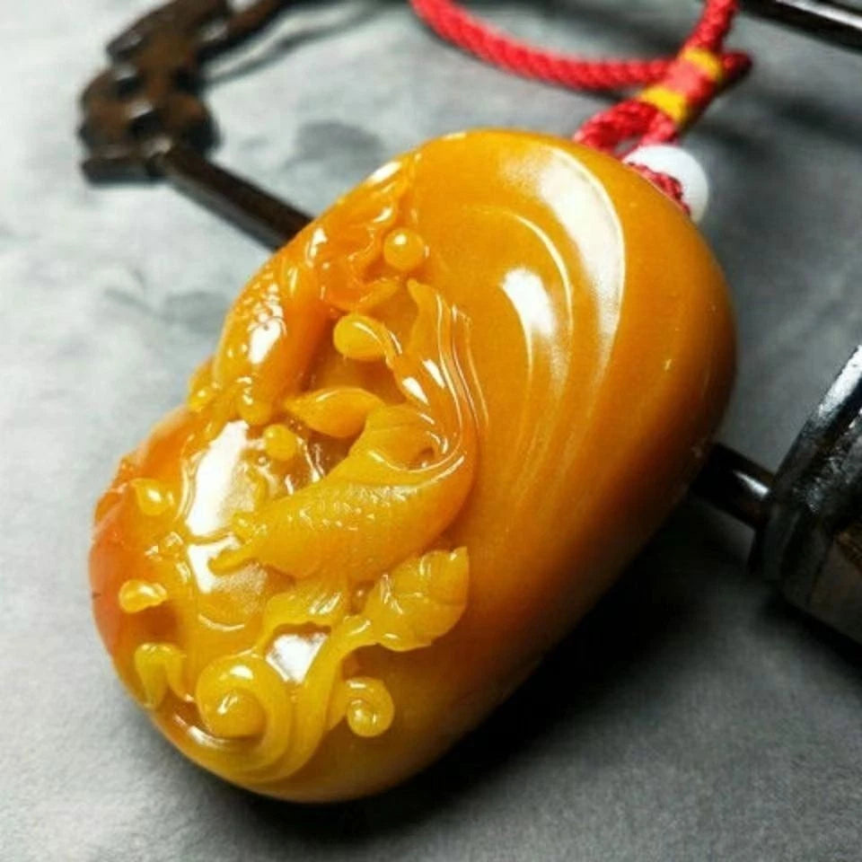 Chinese antique Huanglong jade carved goldfish swimming pendant 07FC0E-D4 - KOEEK