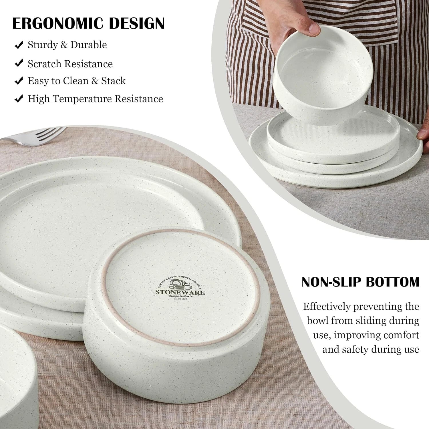 Stoare Dinnerware Sets, 12-Piece Plates and Bowls Dish Set for 4, Kitchen 07FC0E-D4 - KOEEK
