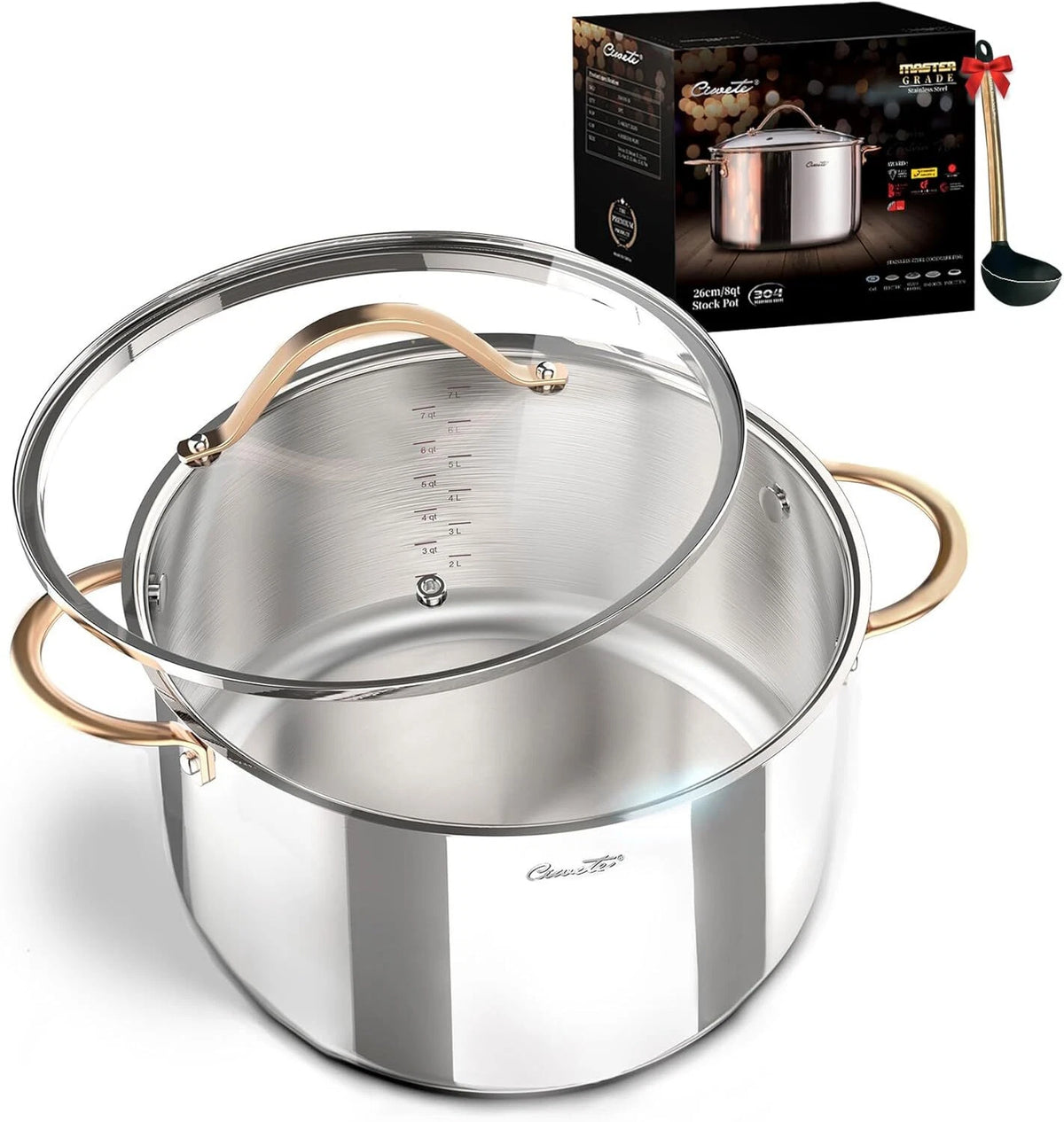 8 Quart Stock Pot, 3 Ply Whole Clad Stainless Steel Stock Pot, Gas /Dishwasher