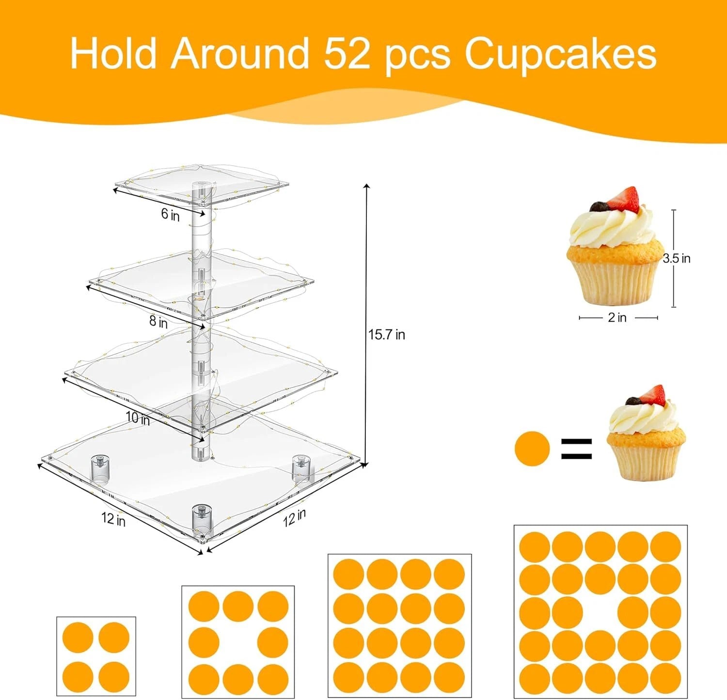 4 Tier Cupcake Stand Acrylic Tower Display with LED Light Premium Holder Dessert 07FC0E-D4 - KOEEK