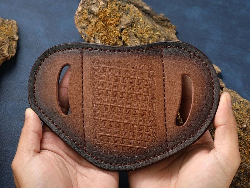 EDC Carved Cow Hand Made Leather Sheath for Folding Knife Belt Clip Cover Pouch 07FC0E-D4 - KOEEK