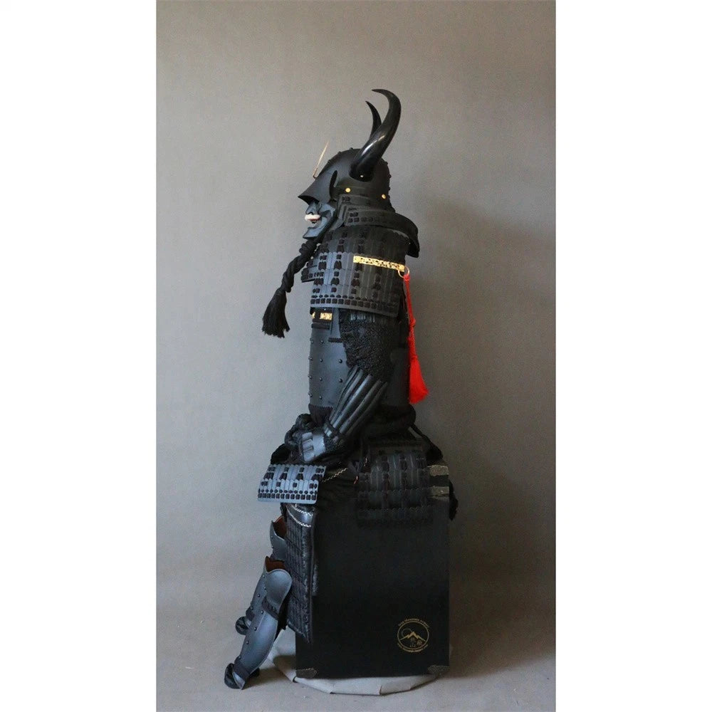 Japanese Matte Black Samurai Armor Bull Horn Warring States Full Body Wearable 07FC0E-D4 - KOEEK