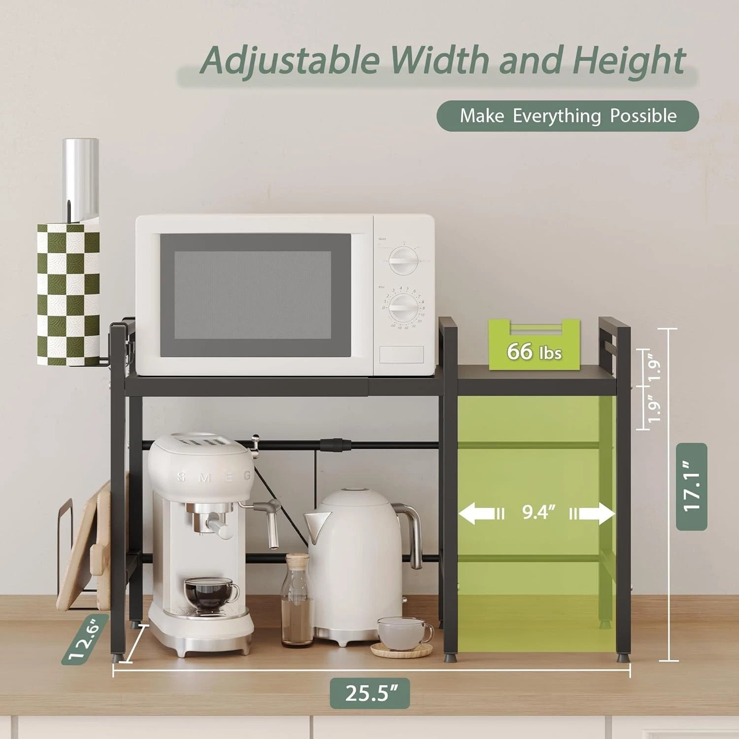Expandable microwave stand, two-tier metal kitchen countertop storage rack 07FC0E-D4 - KOEEK