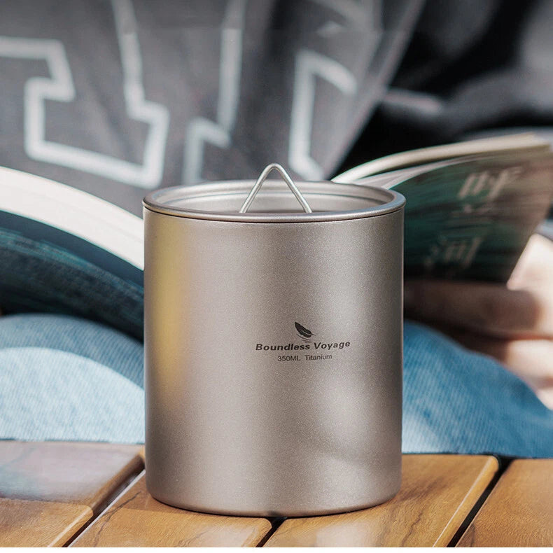 350ml Double Walled Titanium Tea Cup with Lid Outdoor Indoor Coffee Water Mug 07FC0E-D4 - KOEEK