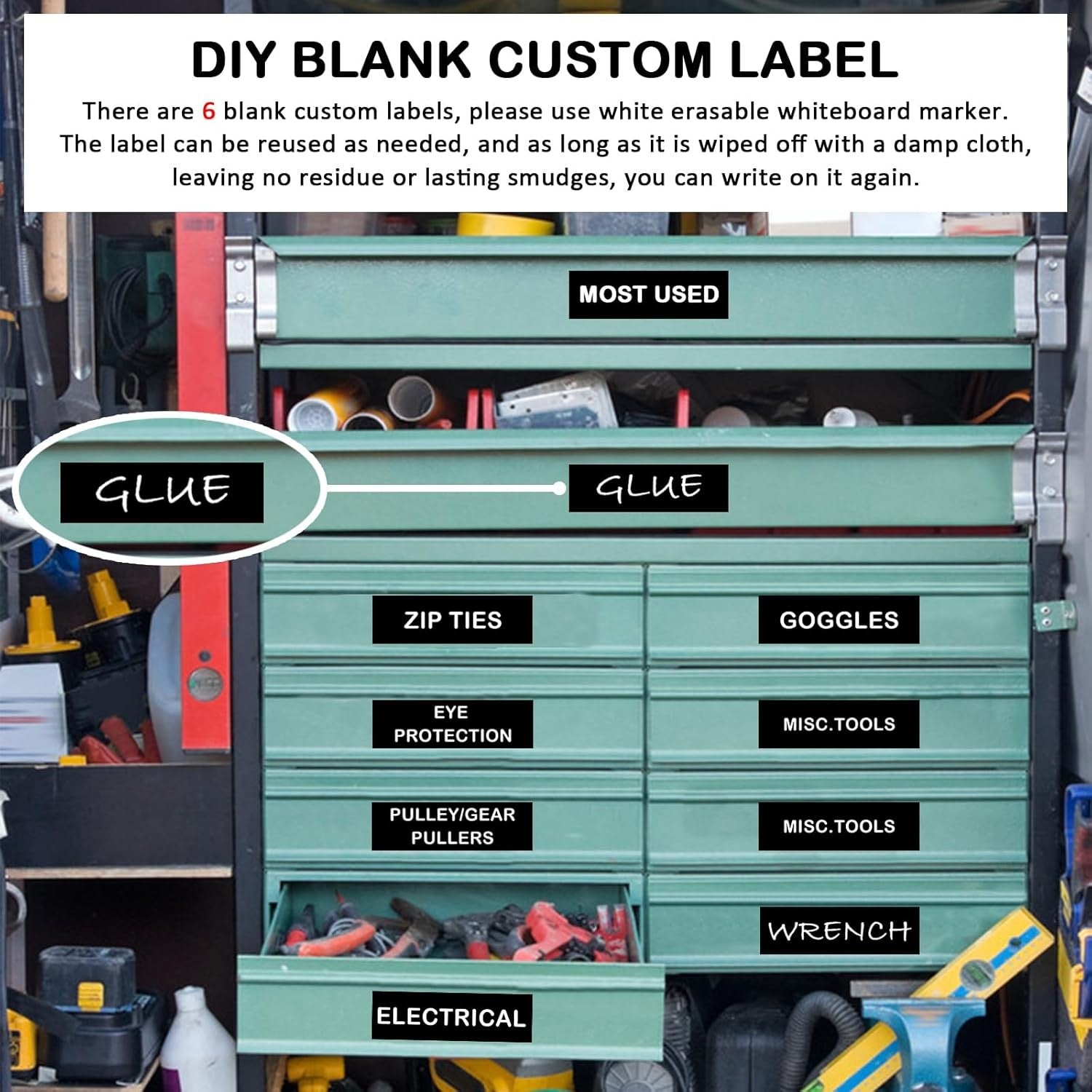 new Magnetic Tool Box Organization Labels,Tool Chest Organizer 4 x 1 inch, Black 07FC0E-D4 - KOEEK