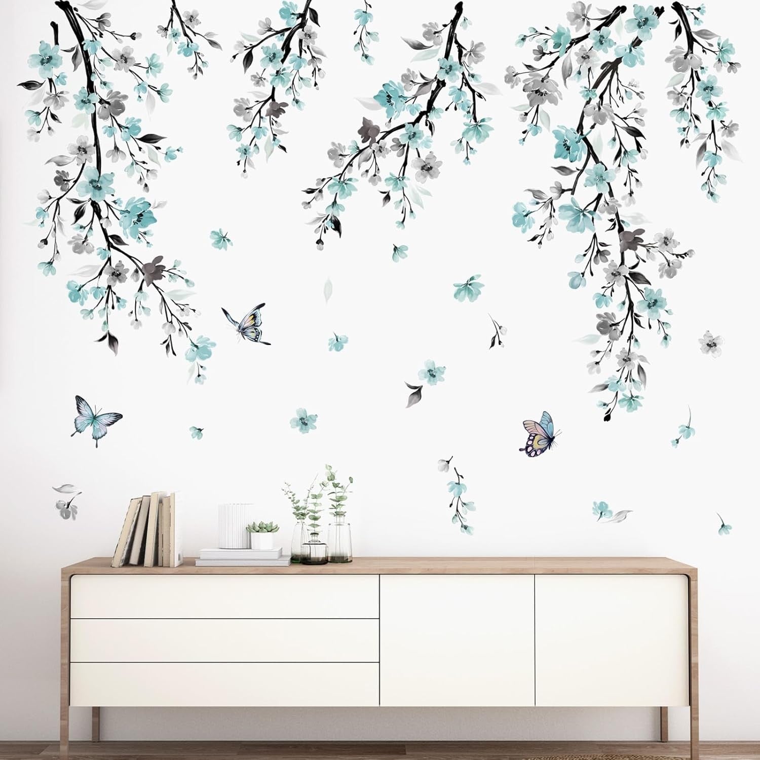 new wondever Watercolor Flower Vine Wall Stickers Blue Hanging Floral Tree Multi WONDEVER - KOEEK
