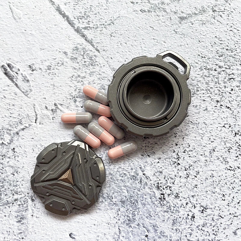 Hot Titanium Alloy Pill Container Case Holder Box Necklace Pendant Spinning Top 07FC0E-D4 - KOEEK