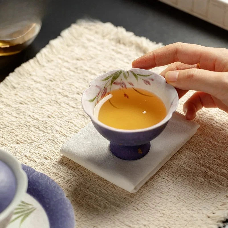 60ml Retro Ceramic Handpainted Orchid High Foot Cup Tea-tasting Cup Master Cup 07FC0E-D4 - KOEEK