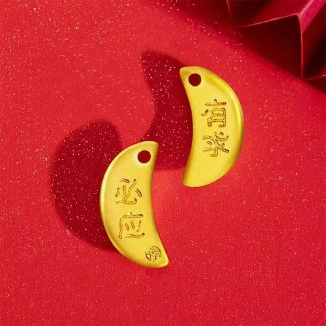 Gold Plated Holy Cup Keychain Red Cord Chinese Style  Blessing Charm 07FC0E-D4 - KOEEK