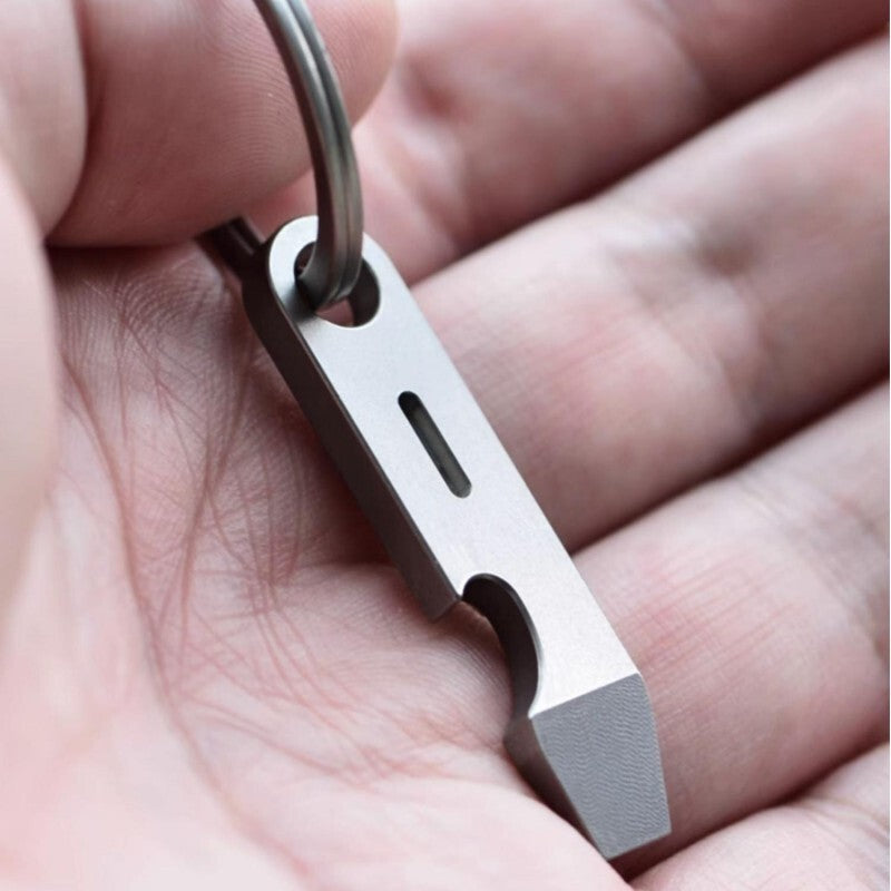 Titanium Keychain Pry Bar Crowbar Bottle Opener Ruler with Titanium Key Ring EDC 07FC0E-D4 - KOEEK
