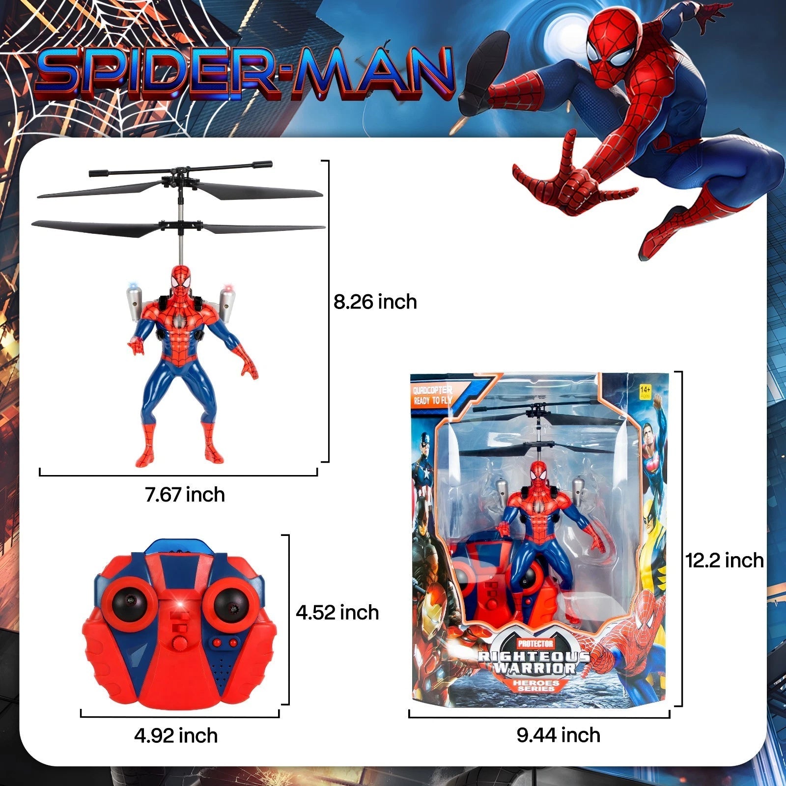 Marvel Avengers Spider Man RC Helicopter with LED Lights and Gyro 2CH MARVEL - KOEEK