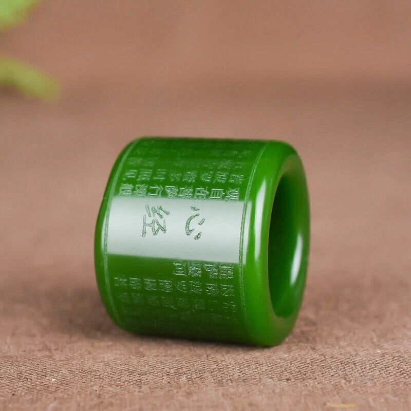 Natural Green Jade Ring Men Thumb Buddhism Heart Meridian Ring 07FC0E-D4 - KOEEK