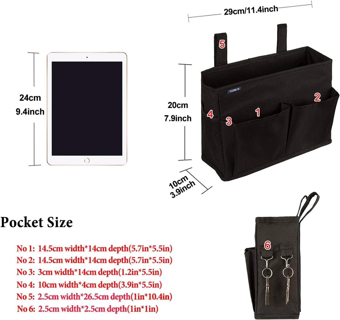 Caddy Hanging Organizer Bedside Storage Bag for Bunk and Hospital Beds, Small 07FC0E-D4 - KOEEK