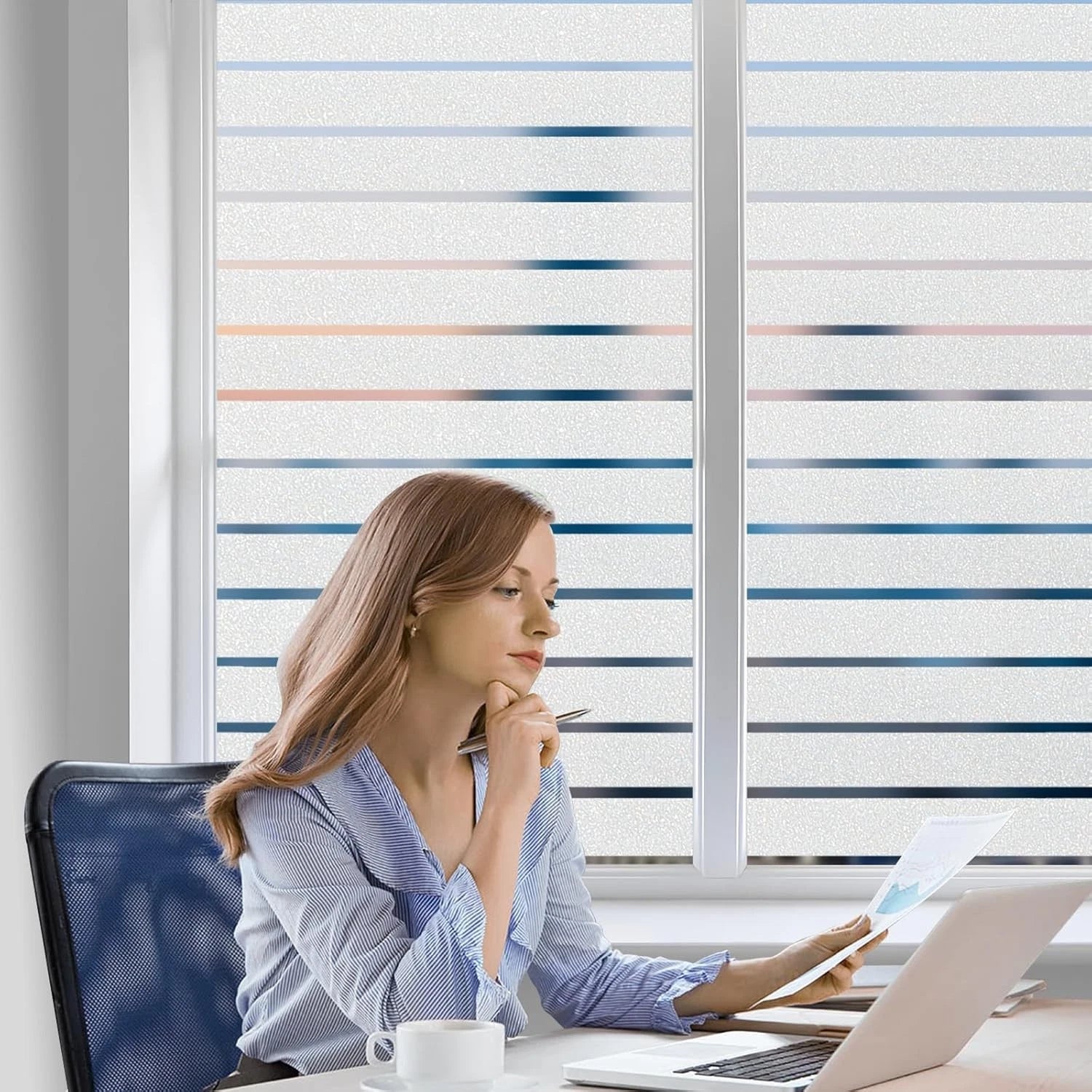 Privacy Film - Frosted Glass Window Covering, Non-Adhesive Sun Blocking Film 07FC0E-D4 - KOEEK