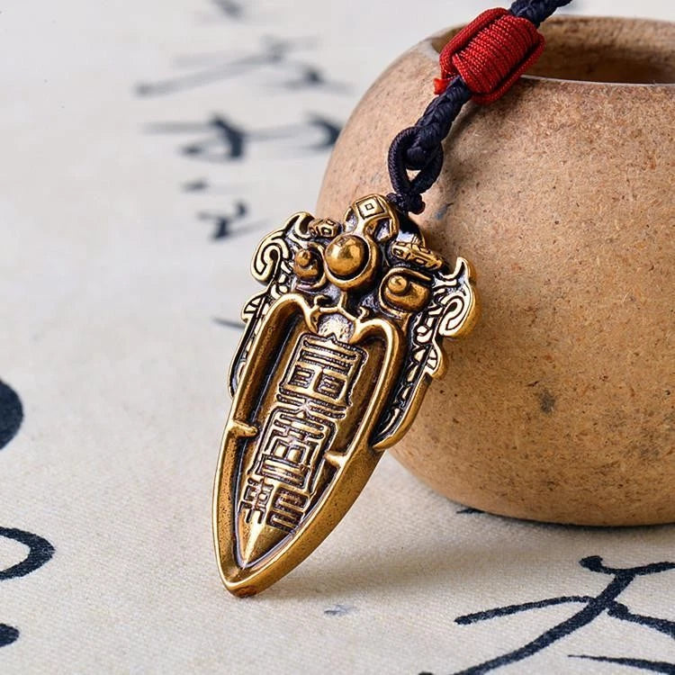 Brass Taoist Ancient Beast Pattern Pendant Necklace Amulet Vintage Unisex 07FC0E-D4 - KOEEK