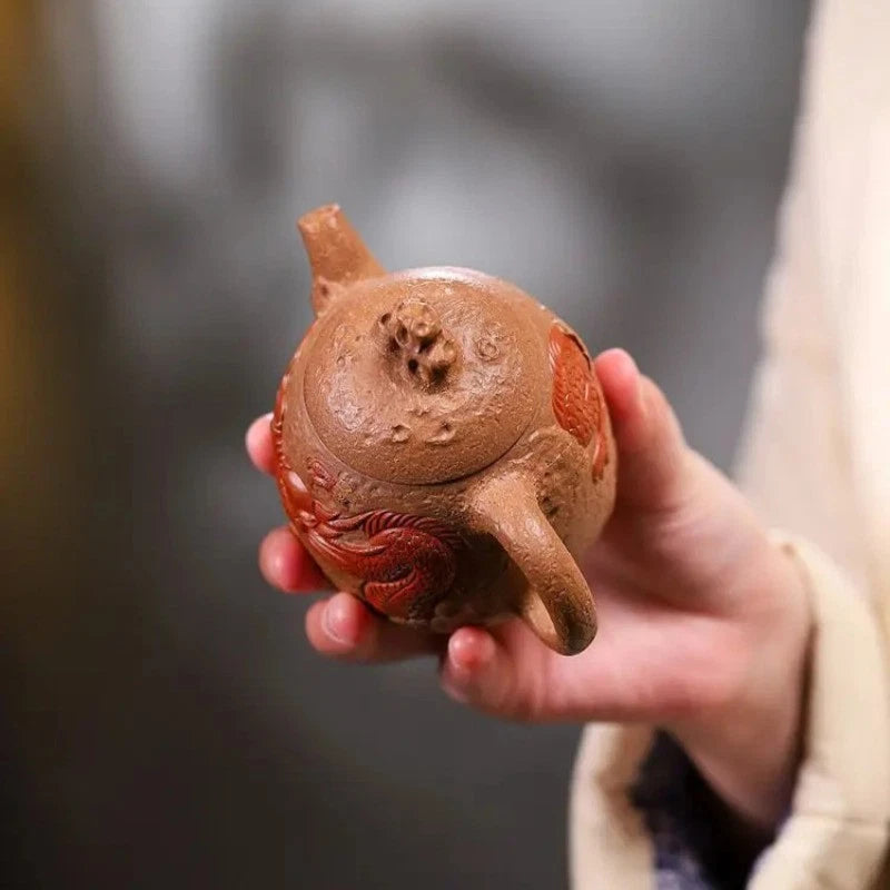 200ml Yixing Purple Clay Handcarved Dragon Qin Quan Tea Pot Tea Making Kettle 07FC0E-D4 - KOEEK