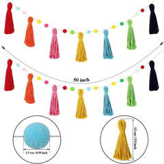 3 colorful Bohemian tassel hangings Rainbow pom-poms Each 50 inches long 07FC0E-D4 - KOEEK