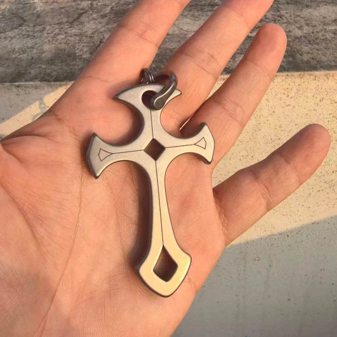 TC4 Titanium Alloy Cross Horseshoe Buckle KeyRing EDC Tool Titanium chain Suit 07FC0E-D4 - KOEEK