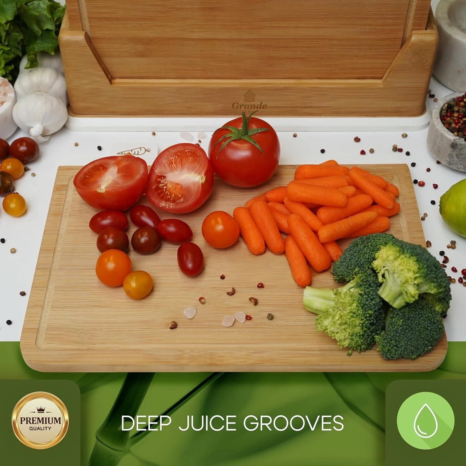 Wooden Cutting Boards for Kitchen – 5-Pcs Cutting Board Set with Holder 07FC0E-D4 - KOEEK