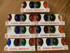 7 Vintage NOS GE Cool Bright C9 Christmas Light Bulbs Red/Orange/Blue/Green GE - KOEEK