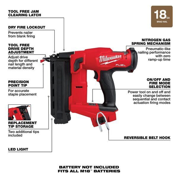 ny Milwaukee Tool 2746-20 M18 Fuel 18 Gauge Brad Nailer (kun værktøj)