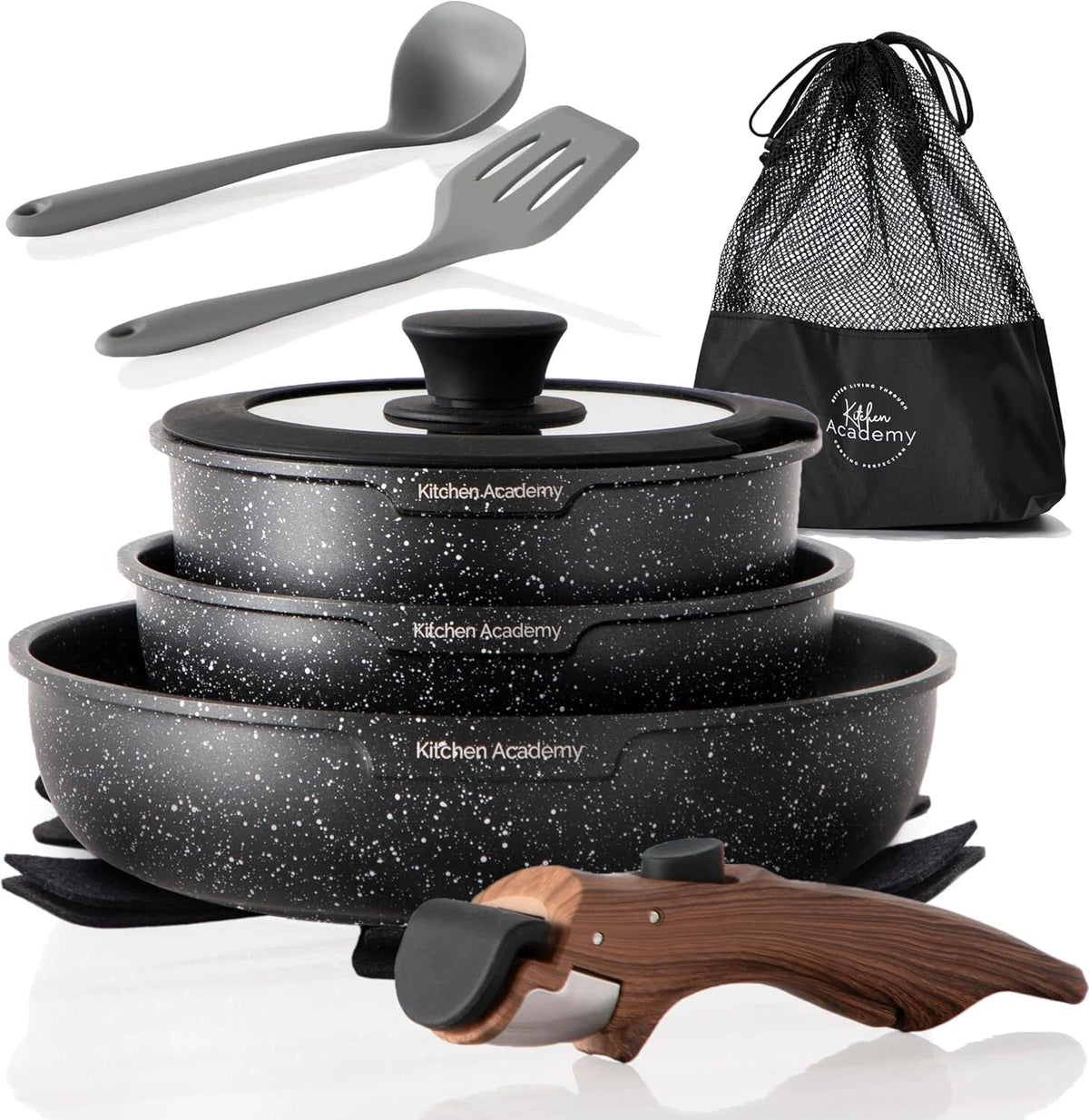 Induction Cookware Set with Removable Handles - 10 Piece Nonstick Cookware Set 07FC0E-D4 - KOEEK