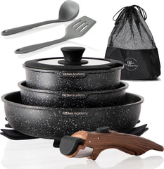 Induction Cookware Set with Removable Handles - 10 Piece Nonstick Cookware Set 07FC0E-D4 - KOEEK