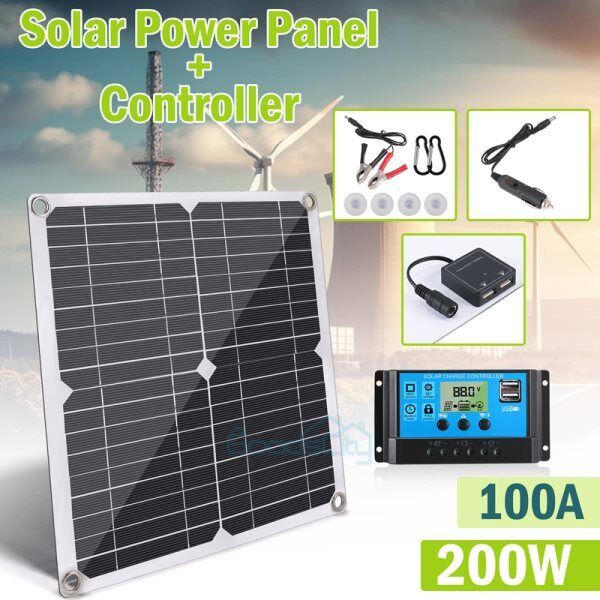 ny 200W Watt Mono Solcellepanel 12V Lading Off-Grid Batteristrøm RV Home Boat Camp