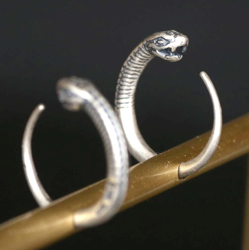 Hot 1 Pair Sterling Silver Snake Hook Stud Earrings for Biker Women Men 07FC0E-D4 - KOEEK