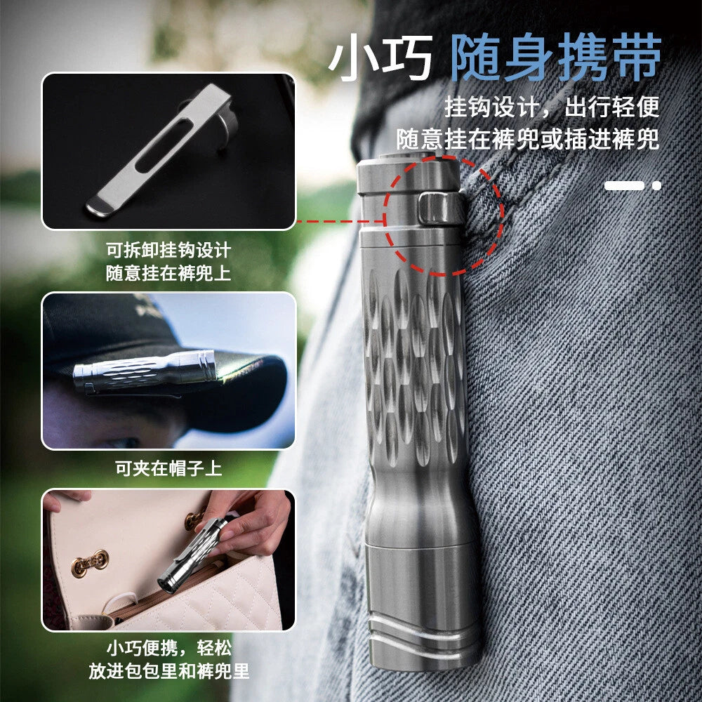 TWOSUN Titanium Alloy Tactical Mini Flashlight LED Light Outdoor Camping Lamp 07FC0E-D4 - KOEEK